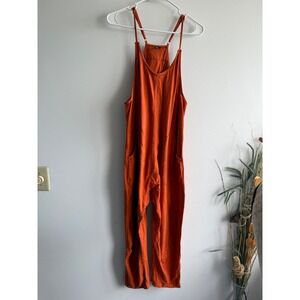 Women's Burnt Orange Harem Jumpsuit Boho Relaxed Fit Pockets Size Medium